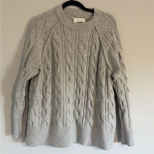 Aerie Light Gray Cable Knit Sweater